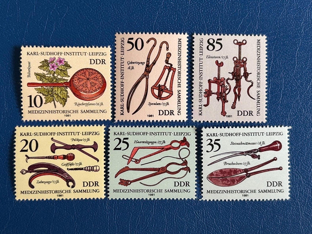 Germany (DDR)- Original Vintage Postage Stamps - 1981 - Historical Medical Instruments -collector, artist or crafter - scrapbooks, collage