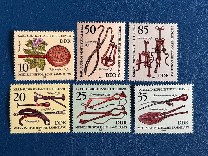 Germany (DDR)- Original Vintage Postage Stamps - 1981 - Historical Medical Instruments -collector, artist or crafter - scrapbooks, collage