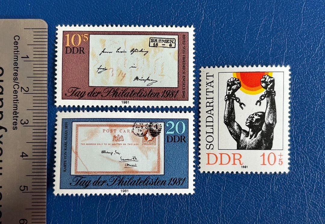 Germany (DDR)- Original Vintage Postage Stamps- 1981 -Historical Philatelists’ Day & International Solidarity -collector, artist or crafter