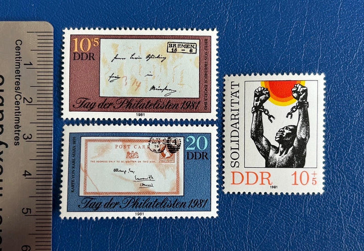 Germany (DDR)- Original Vintage Postage Stamps- 1981 -Historical Philatelists’ Day & International Solidarity -collector, artist or crafter