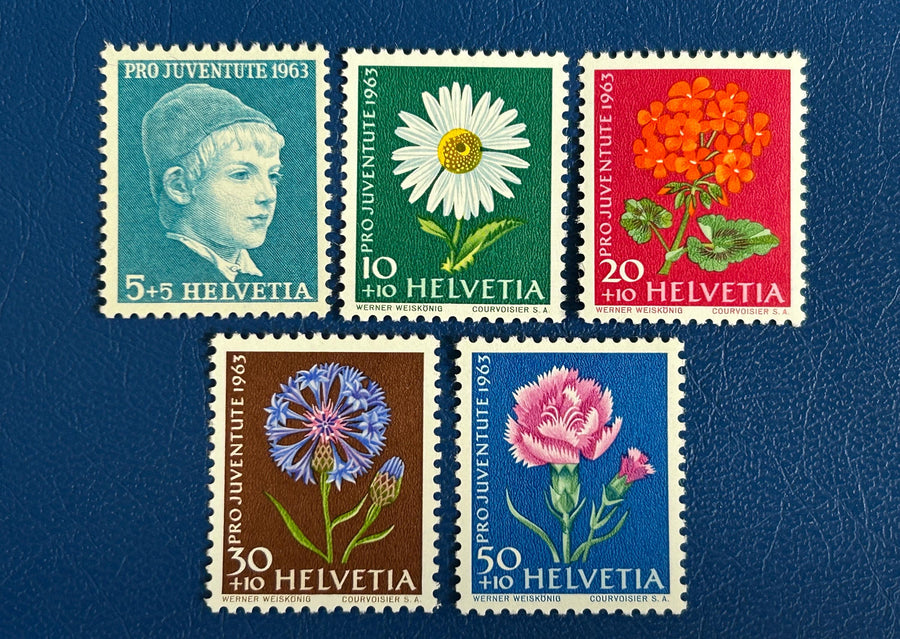 Switzerland - Original Vintage Postage Stamps- 1946 - Pro Children: Flowers/ Boy’s Portrait - for the collector, artist or crafter