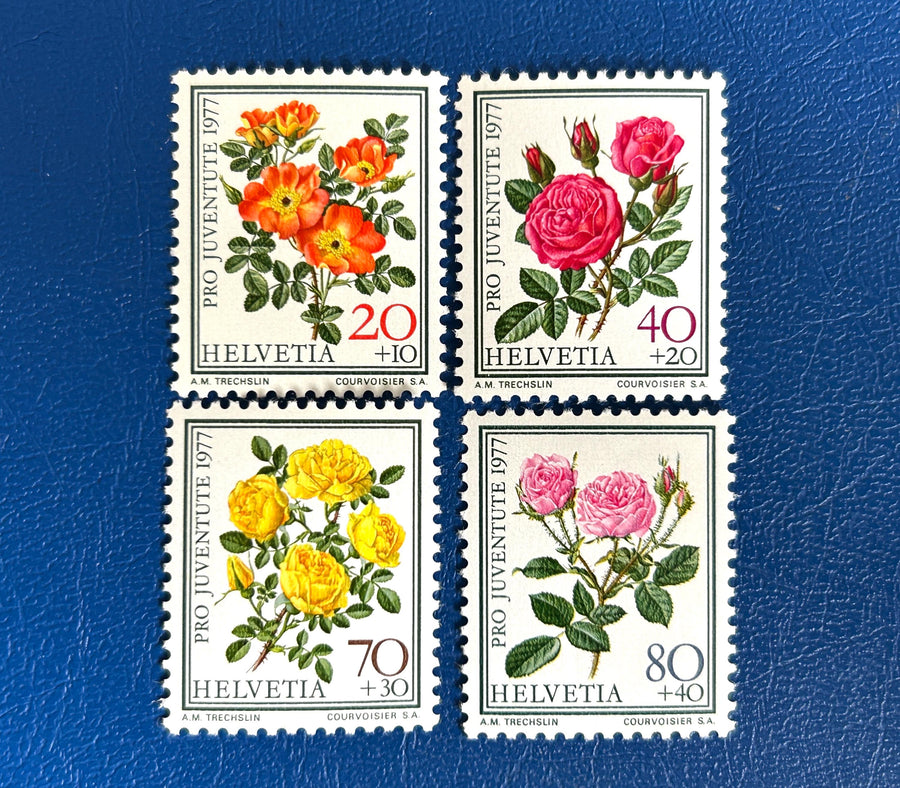 Switzerland - Original Vintage Postage Stamps- 1977 - Pro Children: Roses mnh - for the collector, artist or crafter