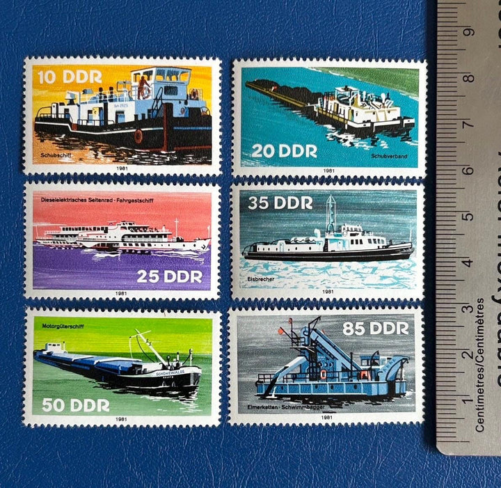 Germany (DDR)- Original Vintage Postage Stamps - 1981 - Barges -collector, artist or crafter - scrapbooks, collage, decoupage