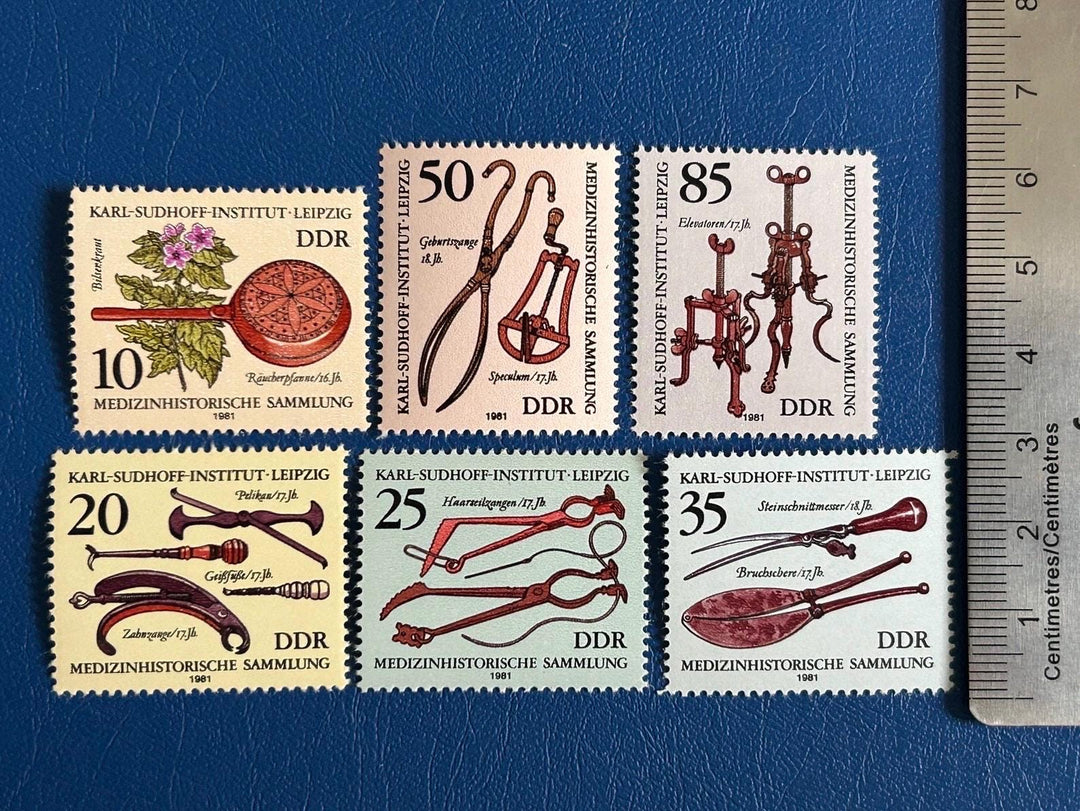 Germany (DDR)- Original Vintage Postage Stamps - 1981 - Historical Medical Instruments -collector, artist or crafter - scrapbooks, collage