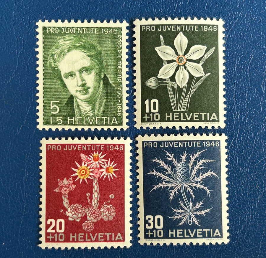 Switzerland - Original Vintage Postage Stamps- 1946 - Pro Children: Flowers (Toepffer) mh - for the collector, artist or crafter