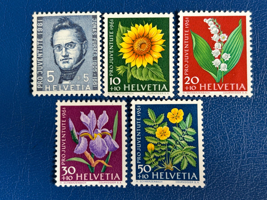 Switzerland - Original Vintage Postage Stamps- 1961 - Pro Children: Flowers (Furrer) mh - for the collector, artist or crafter