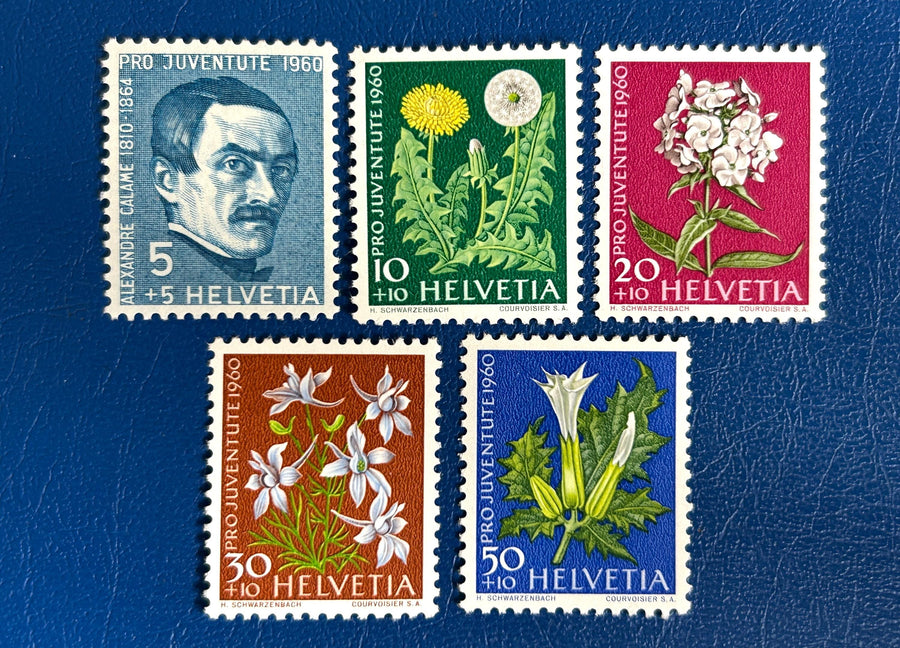 Switzerland - Original Vintage Postage Stamps- 1960 - Pro Children: Flowers (Calame) mh - for the collector, artist or crafter