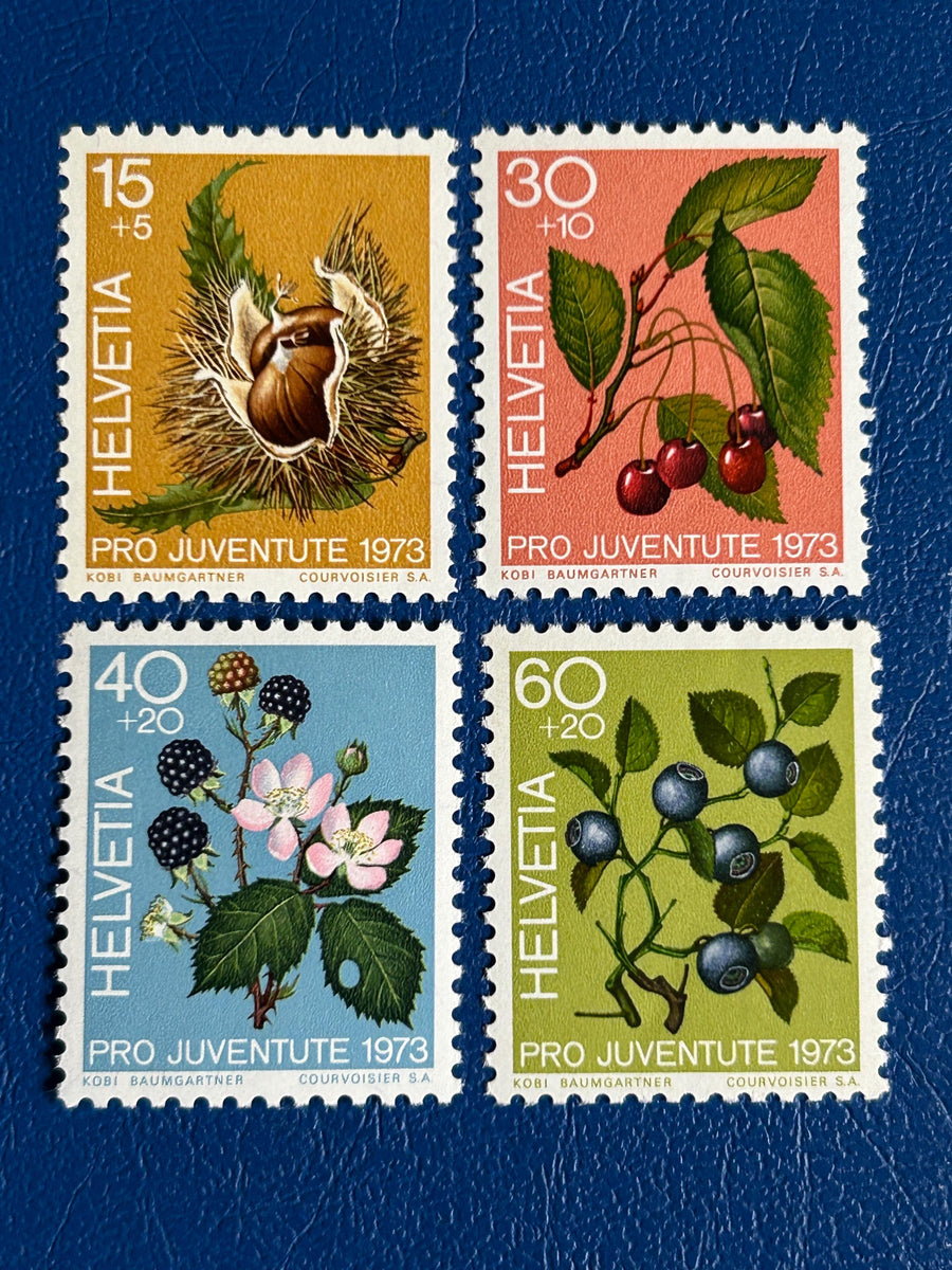 Switzerland - Original Vintage Postage Stamps- 1973 - Fruits and Berries - for the collector, artist or crafter - scrapbooks, collage
