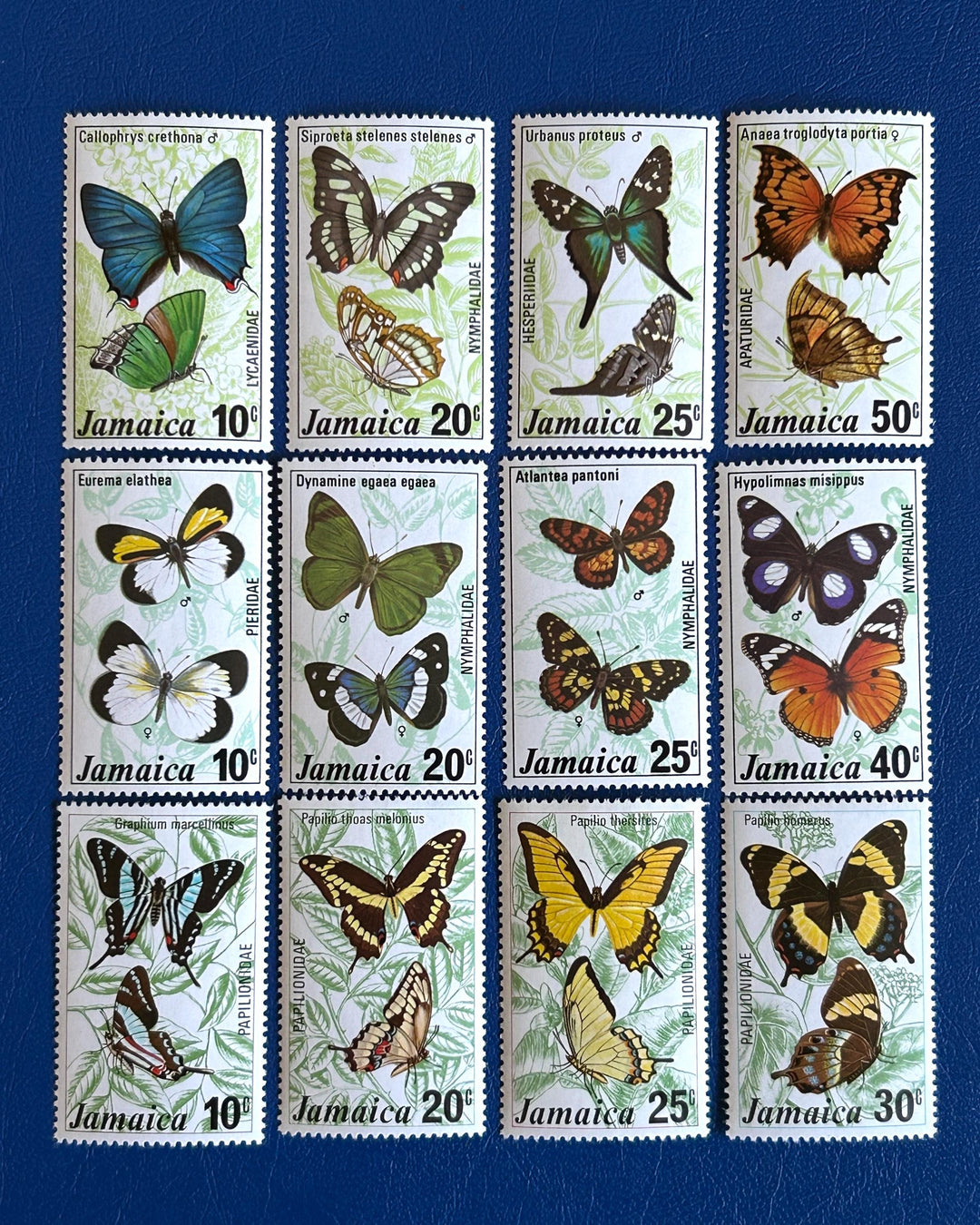 Jamaica - Original Vintage Postage Stamps - 1975, 77, 78 - Butterflies - for the collector, artist or crafter - scrapbooks, collage