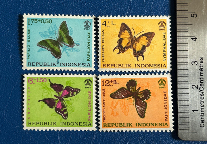 Indonesia - Original Vintage Postage Stamps- 1963 - Butterflies - for the collector, artist or collector - scrapbooks, journals