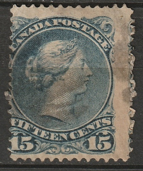 Canada 1868 Sc 30e used deep blue toned/paper adhesion