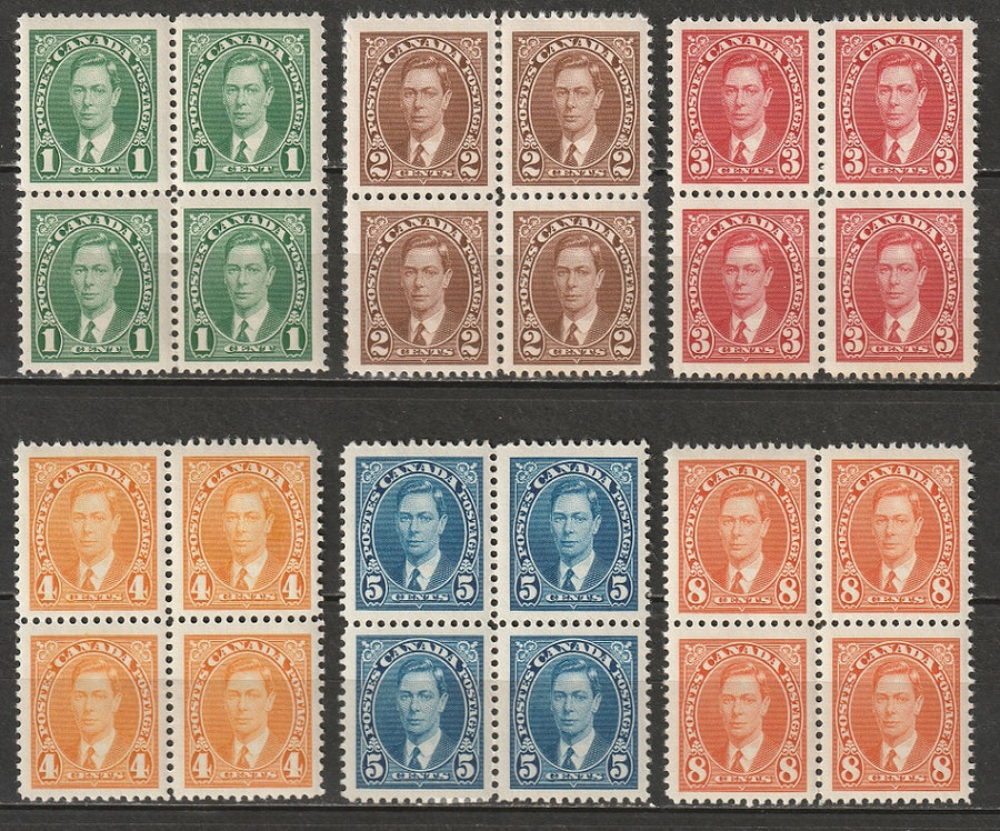 Canada 1937 Sc 231-6 set blocks MNH**/MLH*