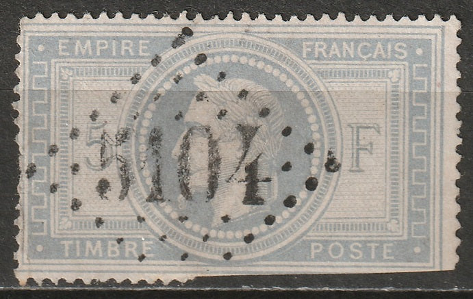 France 1869 Sc 37 used trimmed 5104 (Shanghai) cancel