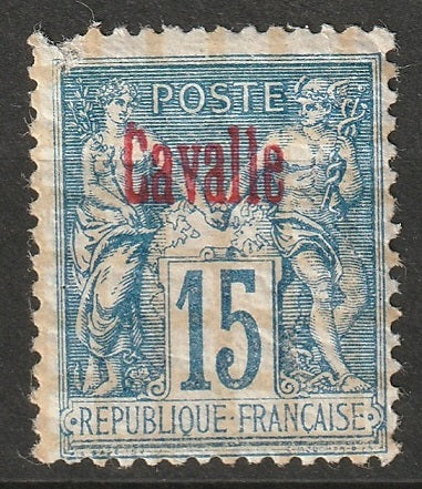 French Offices Cavalle 1893 Sc 4a MH* damaged corner small thins carmine overprint