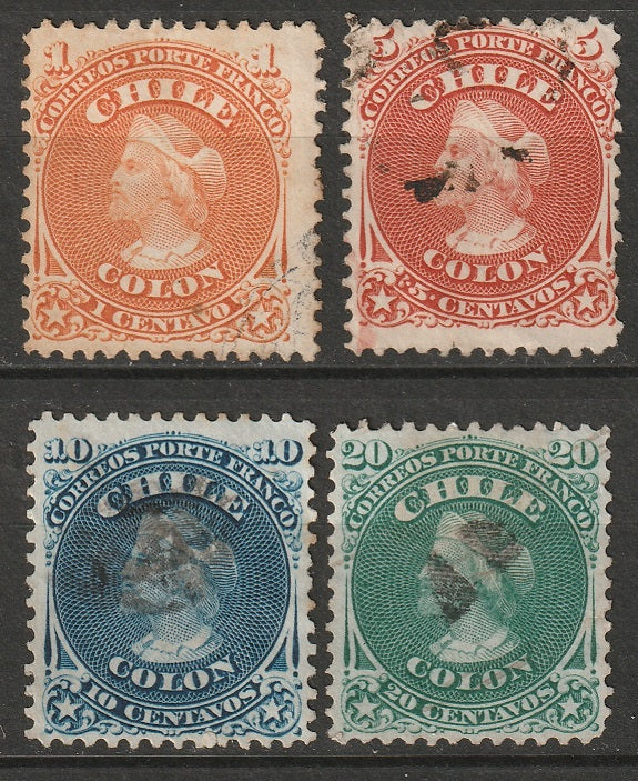 Chile 1867 Sc 15,17-9 partial set used