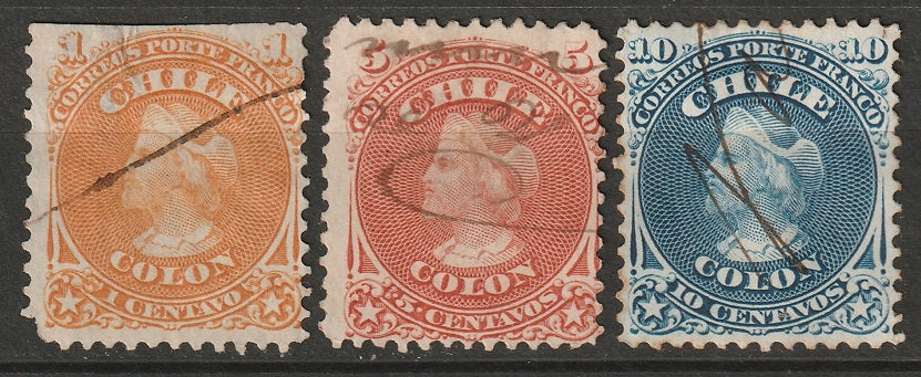 Chile 1867 Sc 15,17-8 partial set used