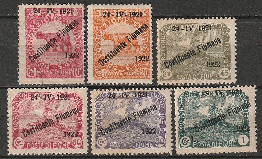 Fiume 1922 Sc 162,164-8 partial set most MH* some disturbed gum