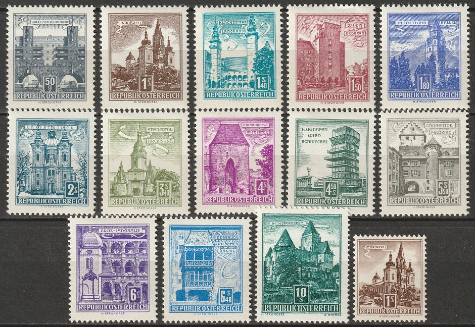 Austria 1957-60 Sc 619//630B partial set 14 values MH*