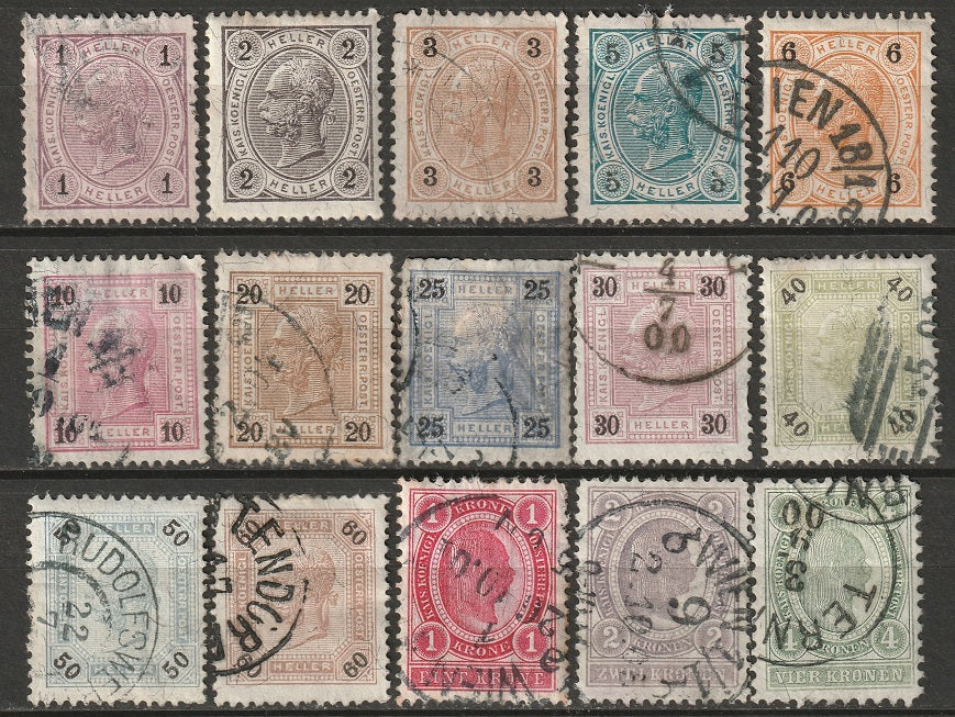 Austria 1899 Sc 70-85 set most used no varnish bars