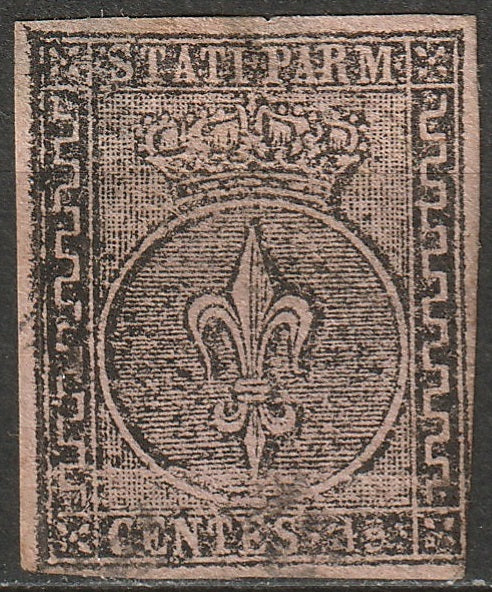 Italy Parma 1852 Sc 3 used inking issue large corner thin light cancel