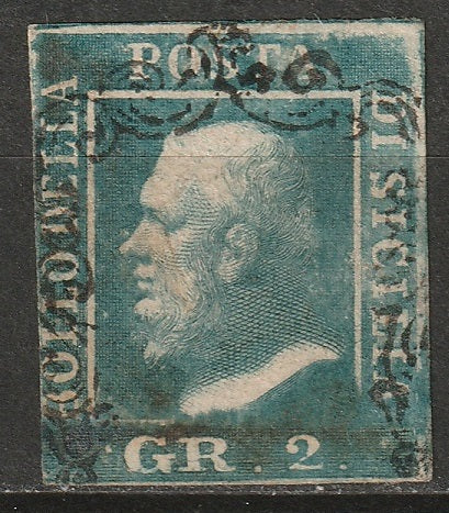 Italy Two Sicilies 1859 Sc 13c Two Sicilies used greenish blue