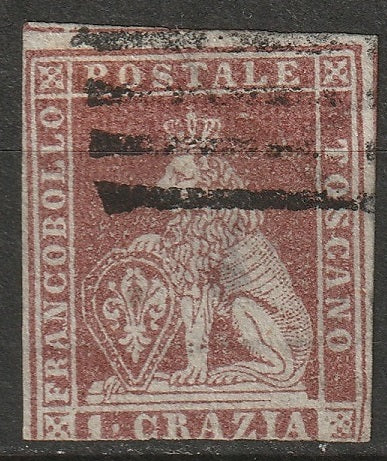 Italy Tuscany 1851 Sc 4a used brown carmine