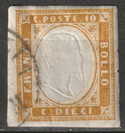 Italy Sardinia 1862 Sc 11 used yellow bistre