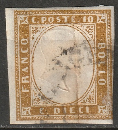 Italy Sardinia 1862 Sc 11a used ochre fold