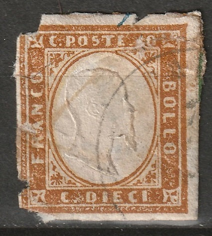 Italy Sardinia 1861 Sc 11d used reddish brown faulty