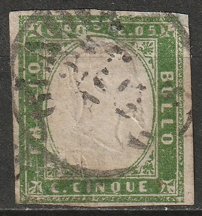 Italy Sardinia 1862 Sc 10b used olive green CDS small thins