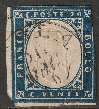 Italy Sardinia 1860 Sc 12c used dark blue trimmed