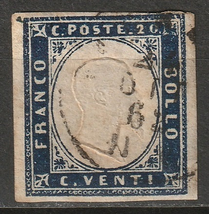 Italy Sardinia 1862 Sc 12 used indigo toning on back