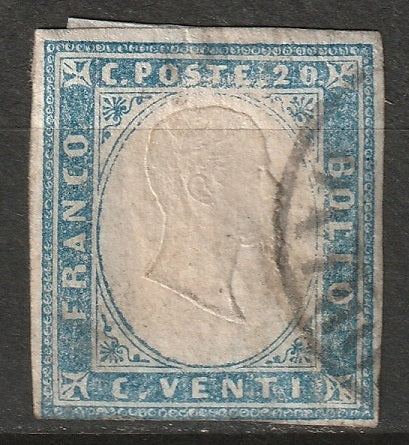 Italy Sardinia 1855 Sc 12e used sky blue small thin