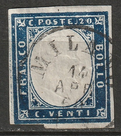 Italy Sardinia 1860 Sc 12c used prussian blue Milano CDS trimmed