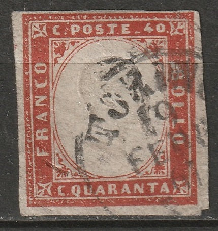 Italy Sardinia 1861 Sc 13b used Torino CDS red carmine