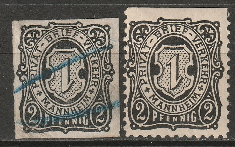 Germany 1890  Mannheim local private post used imperf/MH* perf