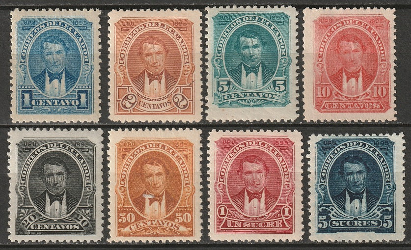 Ecuador 1895 Sc 47-54 set MH*/MNG some disturbed gum