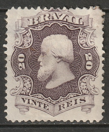 Brazil 1866 Sc 54a MH* dull violet disturbed gum/small thin