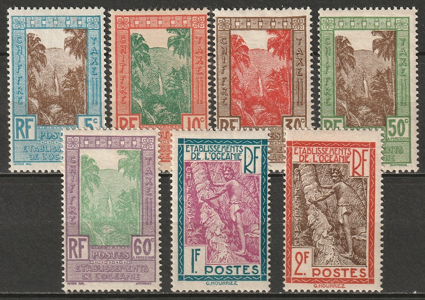 French Polynesia 1929 Sc J10-6 postage due partial set MH* some disturbed gum