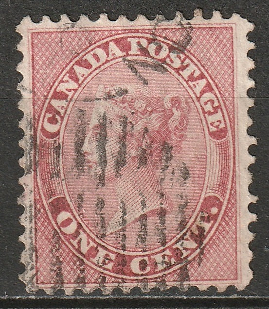 Canada 1859 Sc 14 used flaw at bottom of "O" in ONE