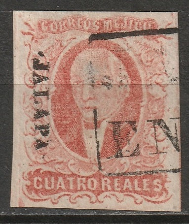 Mexico 1856 Sc 4 used Jalapa overprint