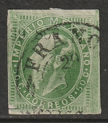 Mexico 1866 Sc 34 used repaired Mexico overprint
