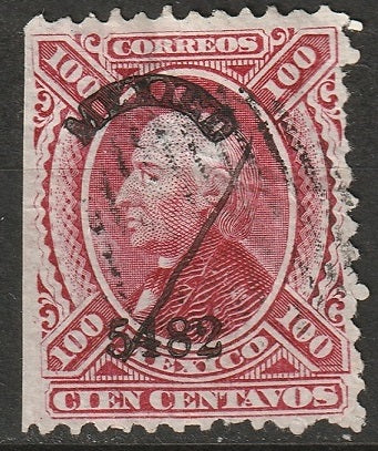 Mexico 1881 Sc 122 used thin paper Mexico overprint large thin