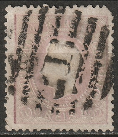 Portugal 1869 Sc 31 used 1 (Lisboa) cancel torn corner