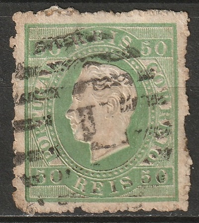 Portugal 1870 Sc 42 used faulty 1 (Lisboa) cancel perf 12.5