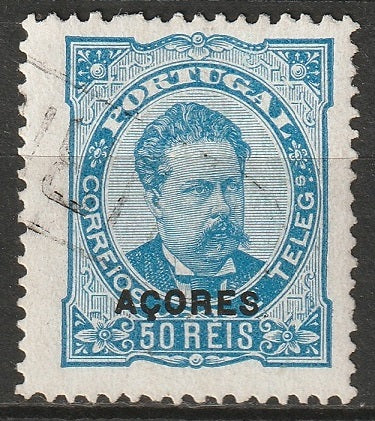 Azores 1882 Sc 52d used perf 13.5 enamel paper missing perf pin