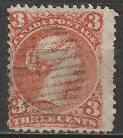 Canada 1868 Sc 25i used orange red small tear at left