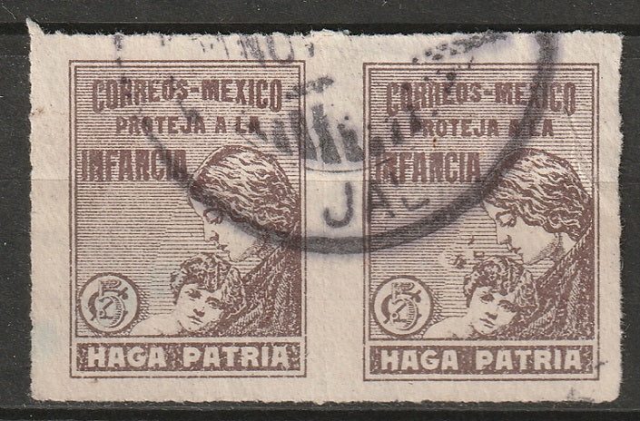 Mexico 1929 Sc RA7a postal tax pair imperf used