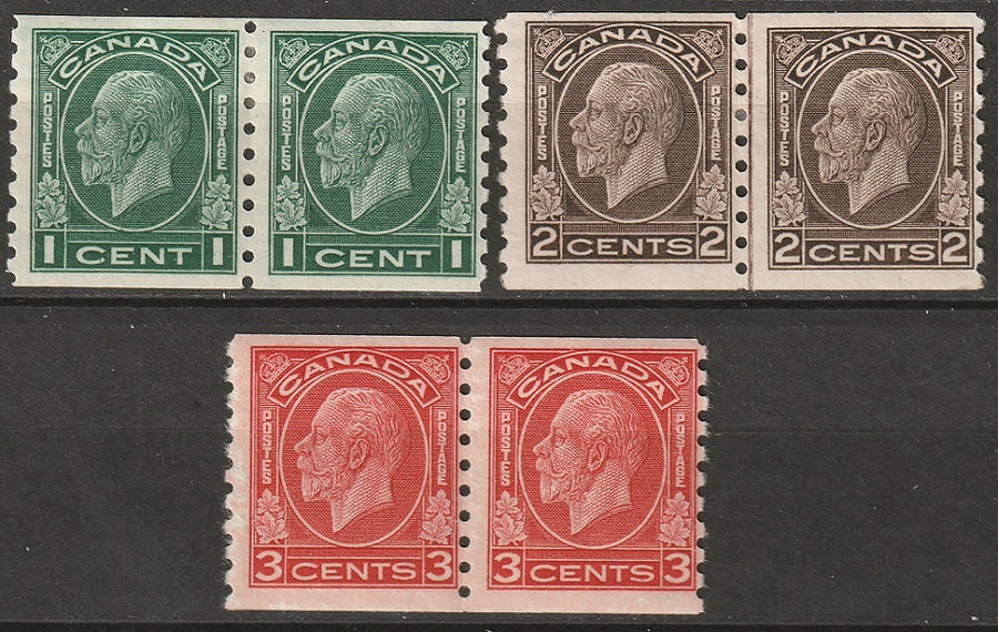 Canada 1933 Sc 205-7 coil pairs set MH* some disturbed gum