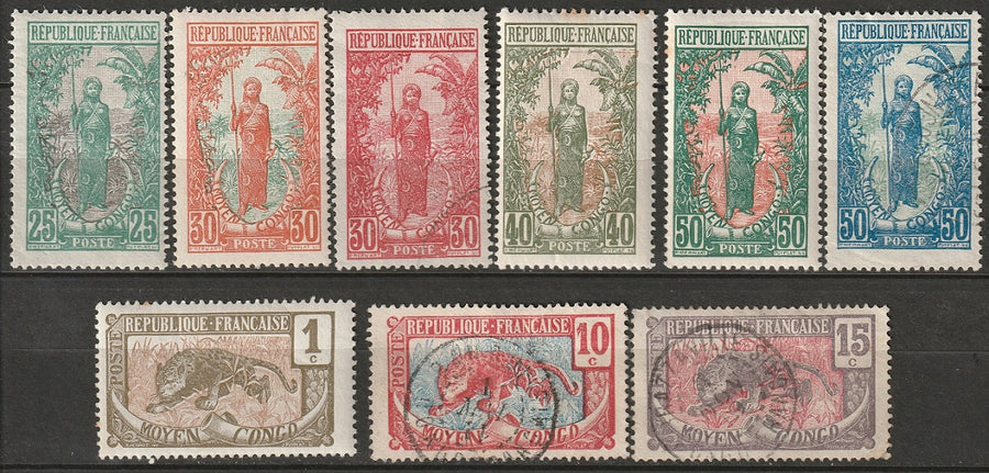 Middle Congo 1907-22 Sc 1/18 partial set MH*/used some toning spots